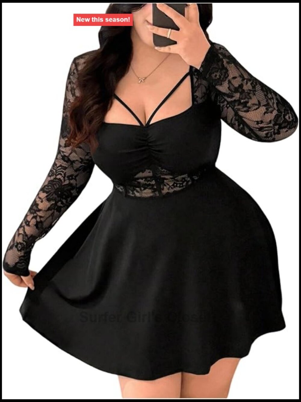Plus Size Lace Gothic Mini Dress Long Sleeve Party Club Y2K